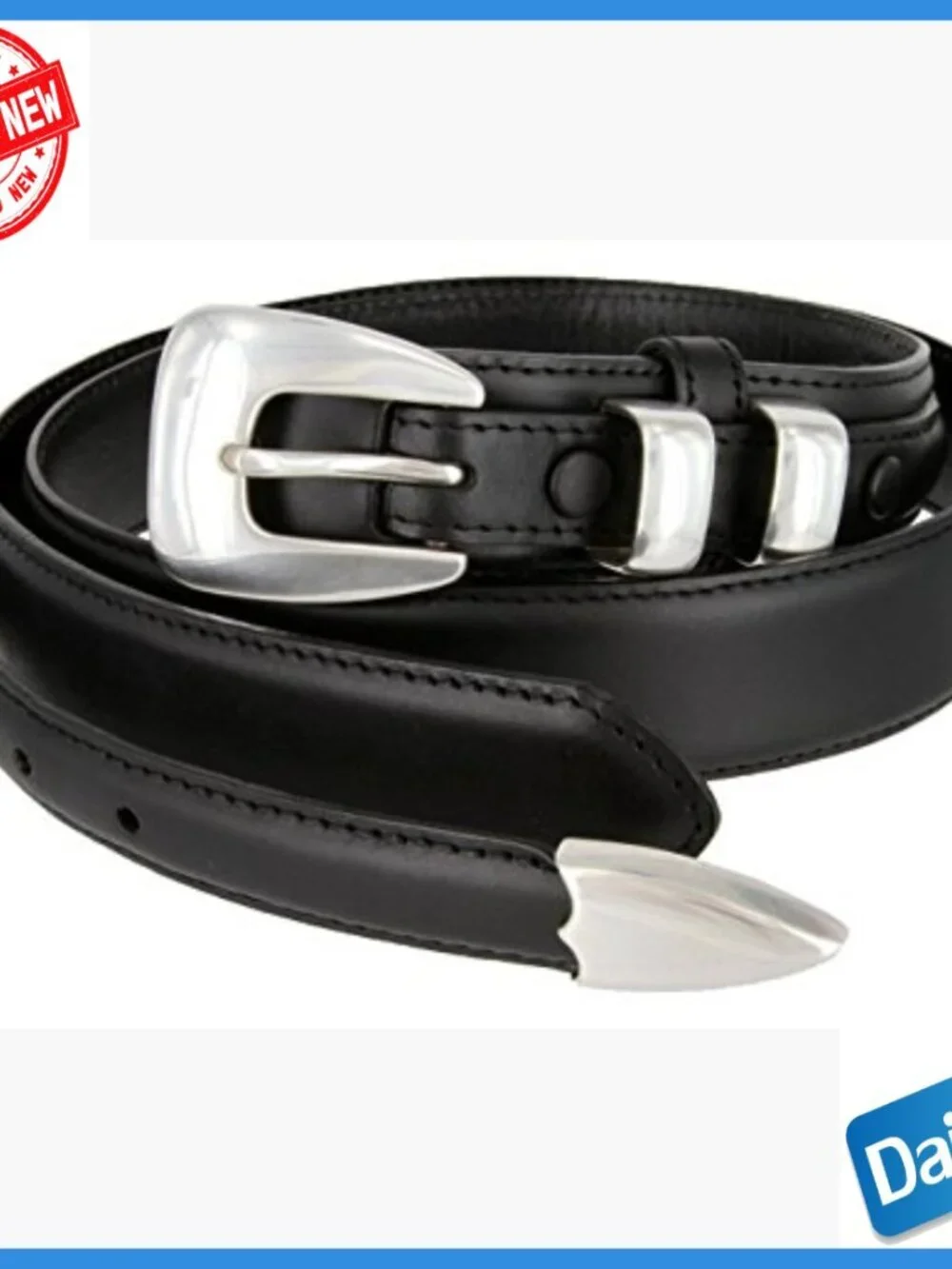 Men's Genuine Leather Belt with Sterling Silver Buckle Size 36